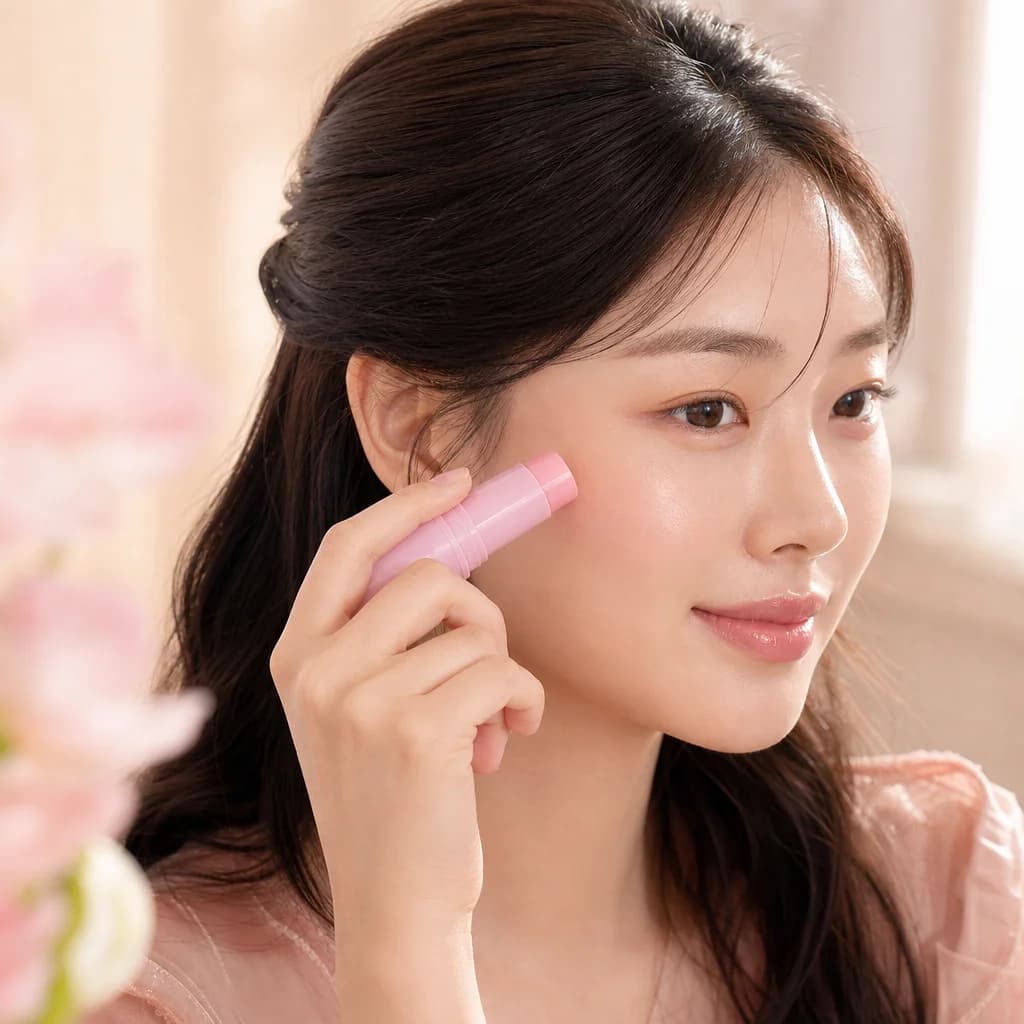 Applying the Firming Balm Stick to the cheekbone