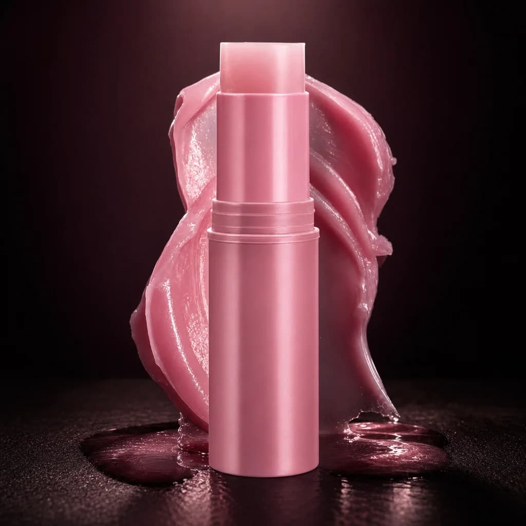 Firming Balm Stick on a plum backdrop